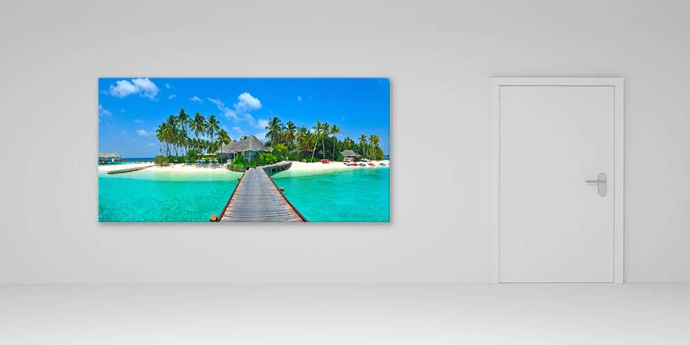 Tropik Ada ve Ahşap İskele Manzaralı Büyük Ebat Duvar Dekoru 14086