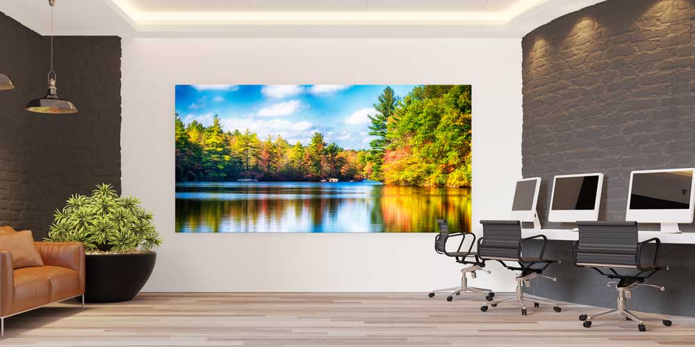 Sonbahar Renklerinde Yansımalı Göl Manzarası Büyük Ebat Duvar Dekor Ürünü 14160