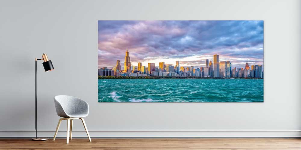 Chicago Şehir Silüeti ve Göl Manzarası Büyük Ebat Duvar Dekor Ürünü 14163