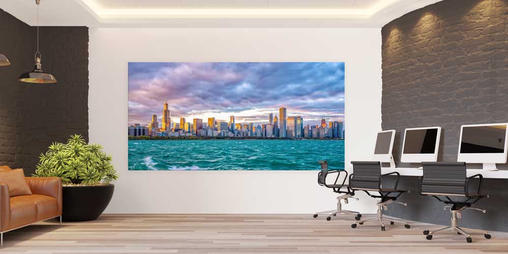 Chicago Şehir Silüeti ve Göl Manzarası Büyük Ebat Duvar Dekor Ürünü 14163