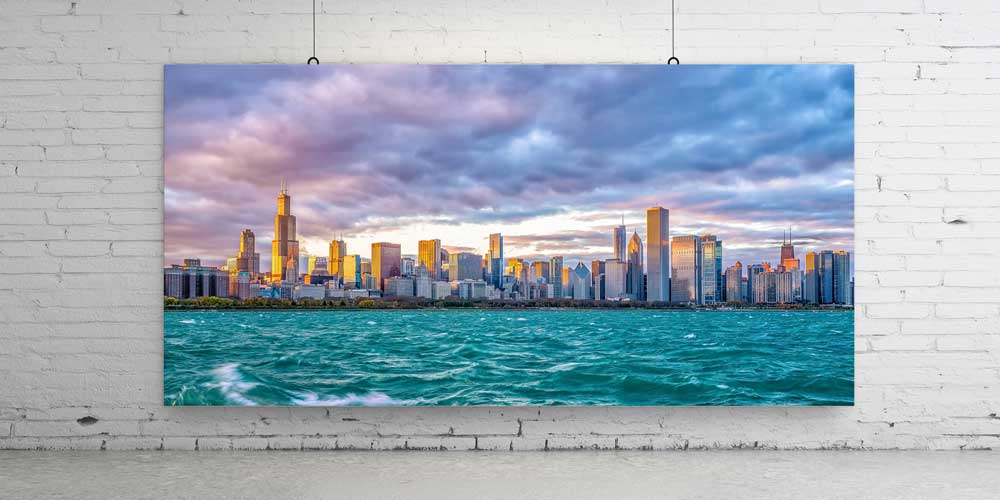 Chicago Şehir Silüeti ve Göl Manzarası Büyük Ebat Duvar Dekor Ürünü 14163