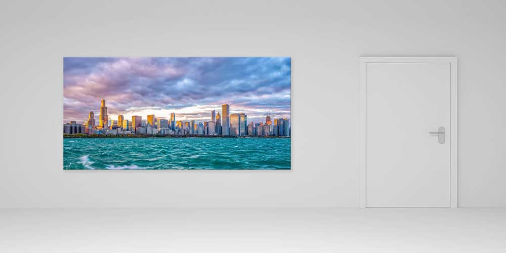 Chicago Şehir Silüeti ve Göl Manzarası Büyük Ebat Duvar Dekor Ürünü 14163