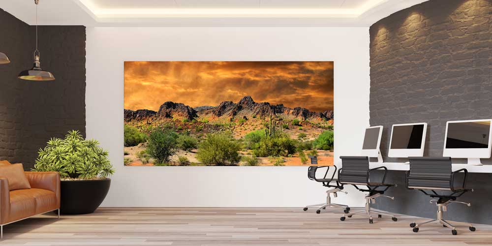 Altın Gökyüzü Çöl ve Dağ Manzarası Büyük Ebat Duvar Dekor Ürünü 14176