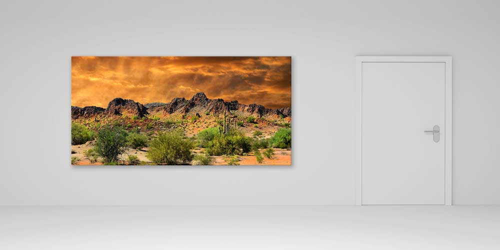 Altın Gökyüzü Çöl ve Dağ Manzarası Büyük Ebat Duvar Dekor Ürünü 14176