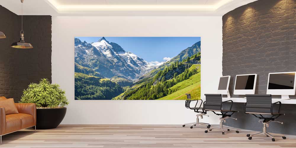 Buzul Zirveler Yeşil Vadi Panoramik Büyük Ebat Duvar Dekoru 14219