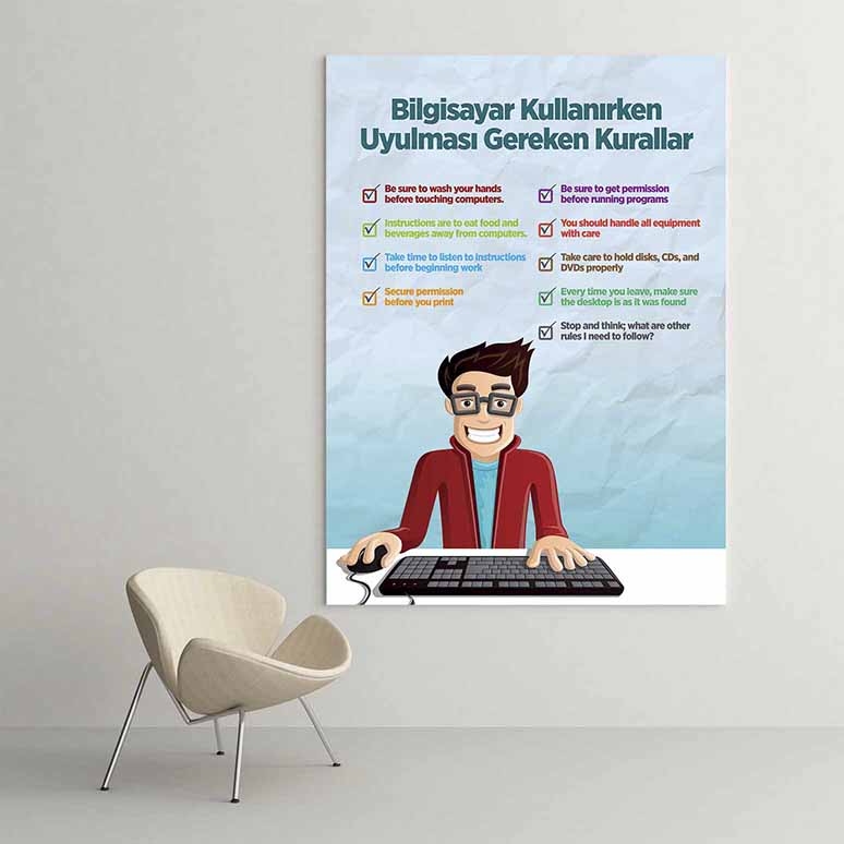 Bilgisayar Kullanım Kuralları Eğitim Posteri - Okullar İçin – B-403