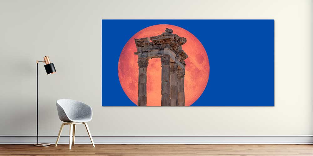 Dolunay Fonlu Antik Sütunlar Manzaralı Büyük Ebat Duvar Dekor Ürünü 11883