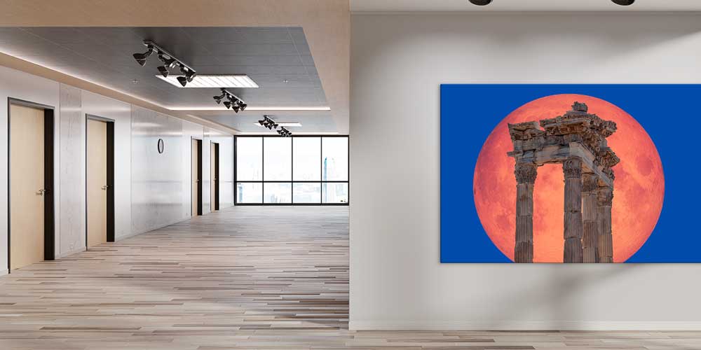 Dolunay Fonlu Antik Sütunlar Manzaralı Büyük Ebat Duvar Dekor Ürünü 11883