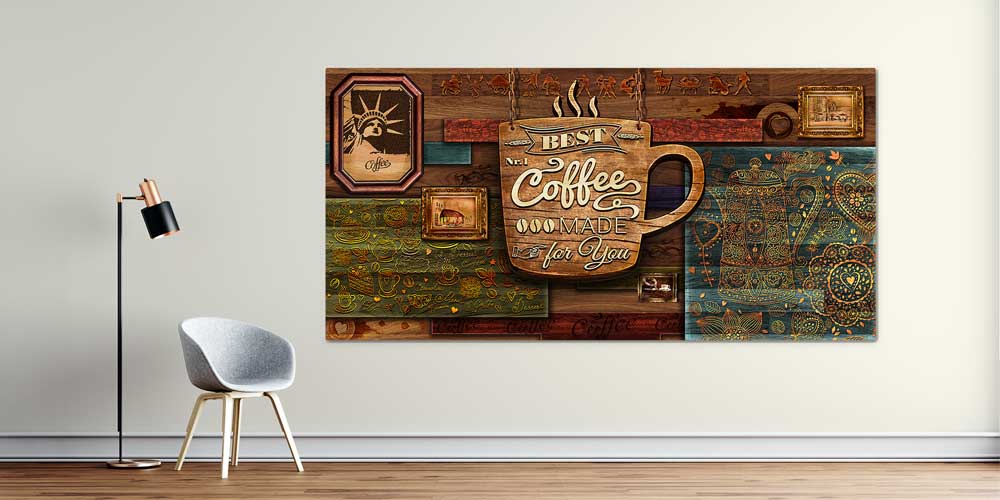 Kahve Temalı Retro Tasarım Büyük Ebat Duvar Dekoru – 12437