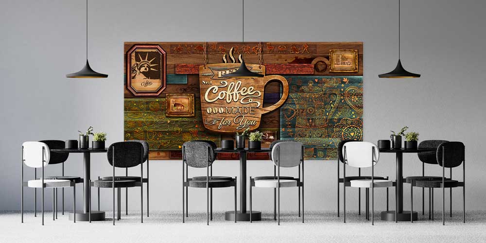 Kahve Temalı Retro Tasarım Büyük Ebat Duvar Dekoru – 12437