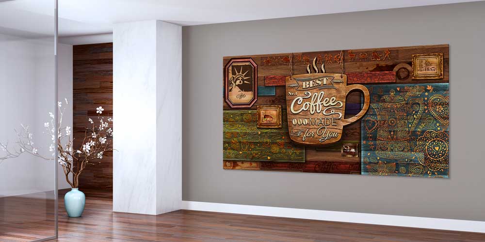 Kahve Temalı Retro Tasarım Büyük Ebat Duvar Dekoru – 12437