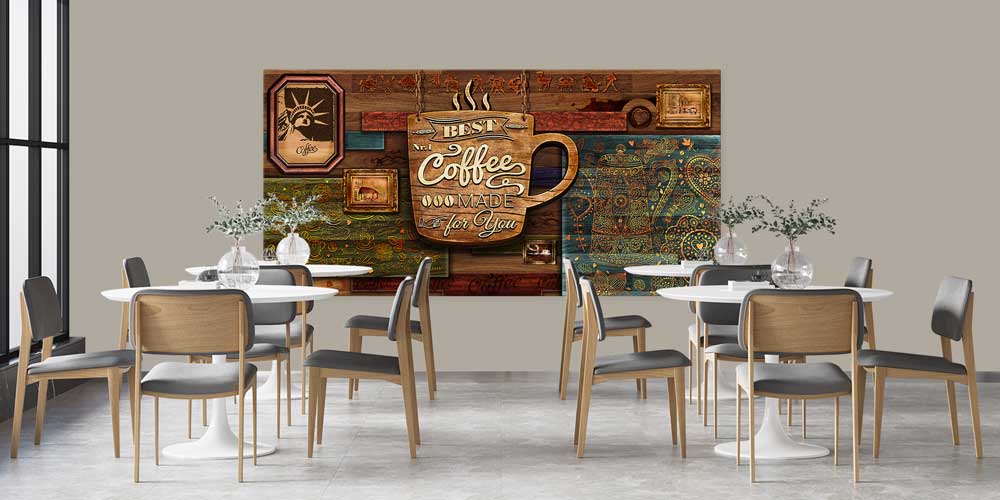 Kahve Temalı Retro Tasarım Büyük Ebat Duvar Dekoru – 12437