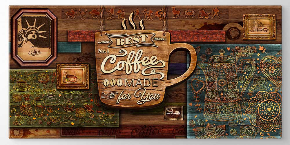 Kahve Temalı Retro Tasarım Büyük Ebat Duvar Dekoru – 12437