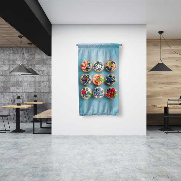 Meyveli Tart Desenli Kafe Duvar Flaması 12618