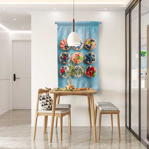 Meyveli Tart Desenli Kafe Duvar Flaması 12618