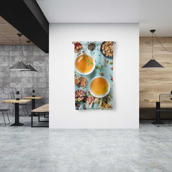 Bitkisel Çay Temalı Kafe Duvar Flaması Kumaş Baskı Dekor 12620