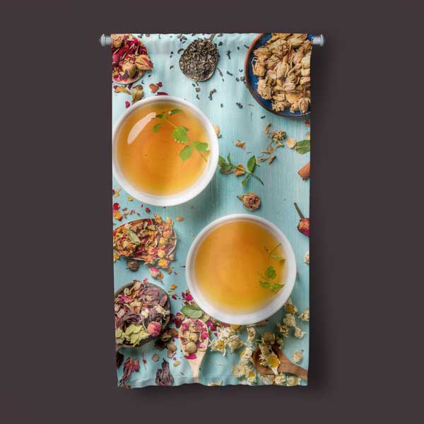 Bitkisel Çay Temalı Kafe Duvar Flaması Kumaş Baskı Dekor 12620