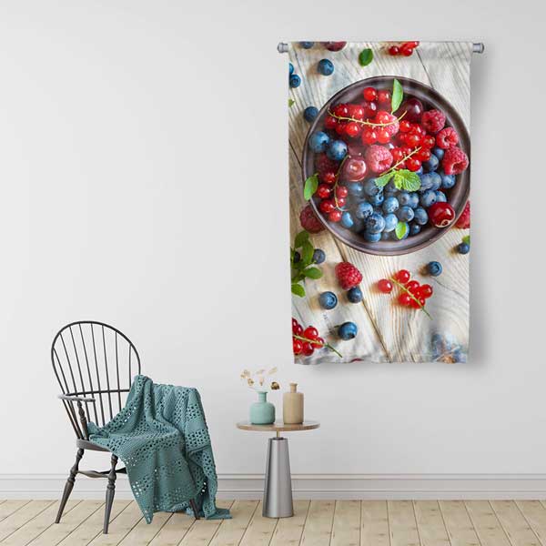 Orman Meyveli Kafe Duvar Flaması Kumaş Baskı Dekor 12621