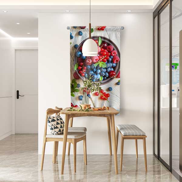 Orman Meyveli Kafe Duvar Flaması Kumaş Baskı Dekor 12621