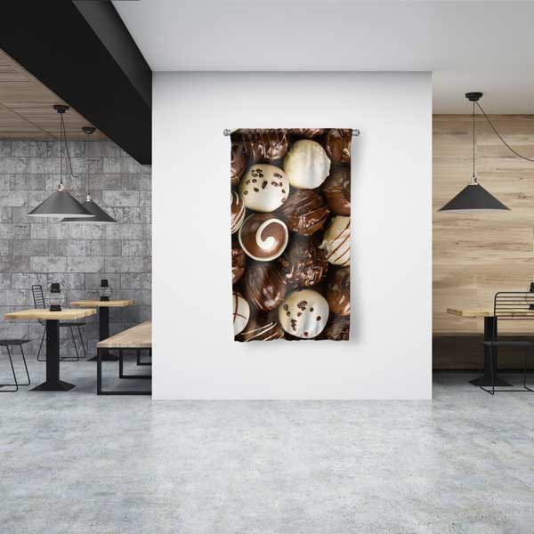 Çikolata Desenli Kafe Duvar Flaması Kumaş Baskı 12622