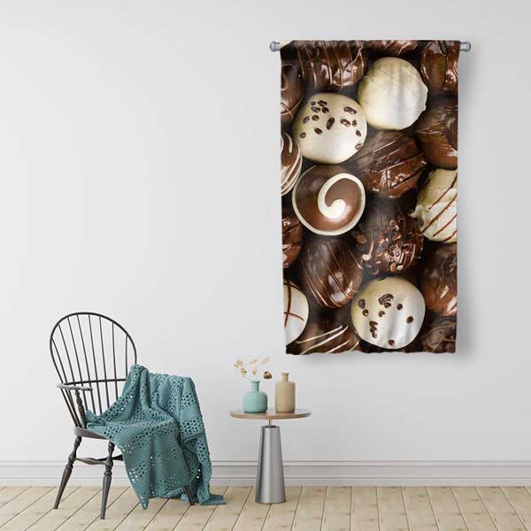 Çikolata Desenli Kafe Duvar Flaması Kumaş Baskı 12622