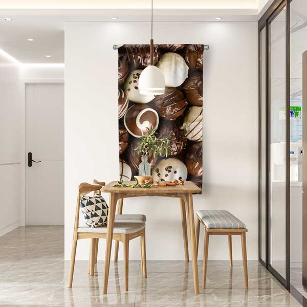 Çikolata Desenli Kafe Duvar Flaması Kumaş Baskı 12622