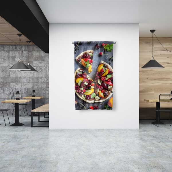 Meyve Pizzalı Kafe Duvar Flaması Kumaş Baskı 12623