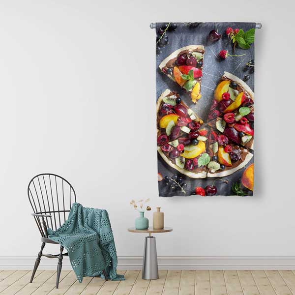 Meyve Pizzalı Kafe Duvar Flaması Kumaş Baskı 12623