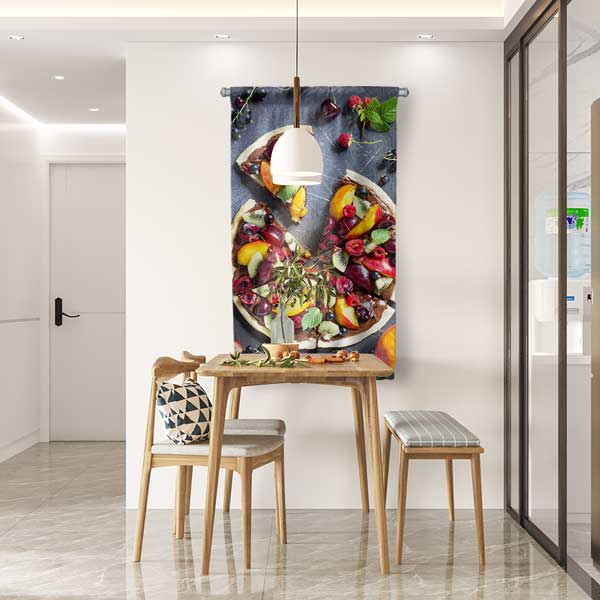 Meyve Pizzalı Kafe Duvar Flaması Kumaş Baskı 12623