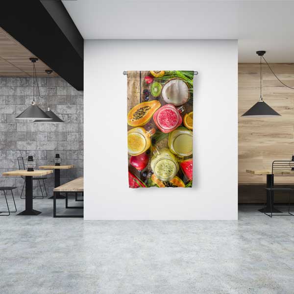 Taze Meyve Suları Temalı Kafe Duvar Flaması 12625