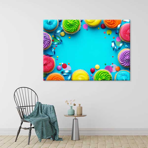 Renkli Cupcake Tasarımlı Kanvas Duvar Tablosu – 12193