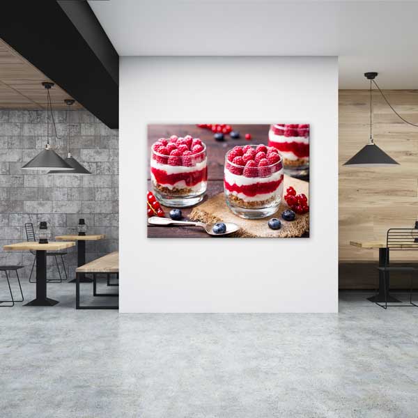 cafe-wall-art-decor-12197-02 Frambuazlı Tatlı Tasarımlı Kanvas Duvar Tablosu – 12197