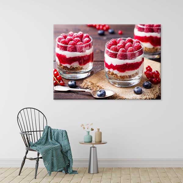 cafe-wall-art-decor-12197-03 Frambuazlı Tatlı Tasarımlı Kanvas Duvar Tablosu – 12197