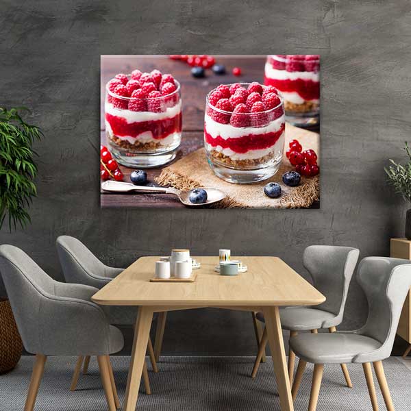 cafe-wall-art-decor-12197-04 Frambuazlı Tatlı Tasarımlı Kanvas Duvar Tablosu – 12197