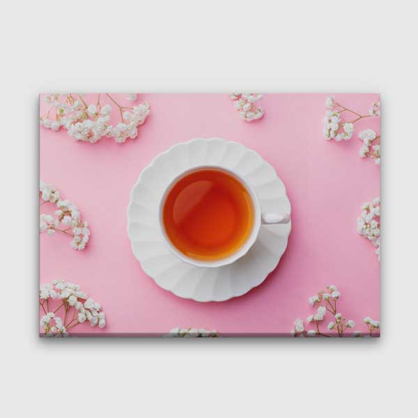 Pembe Fon Üzerinde Çay Fincanı Kanvas Duvar Tablosu – 12210
