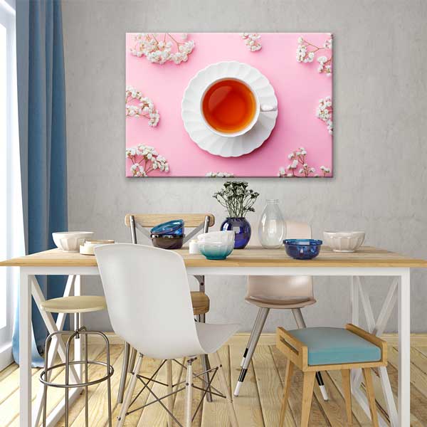 Pembe Fon Üzerinde Çay Fincanı Kanvas Duvar Tablosu – 12210
