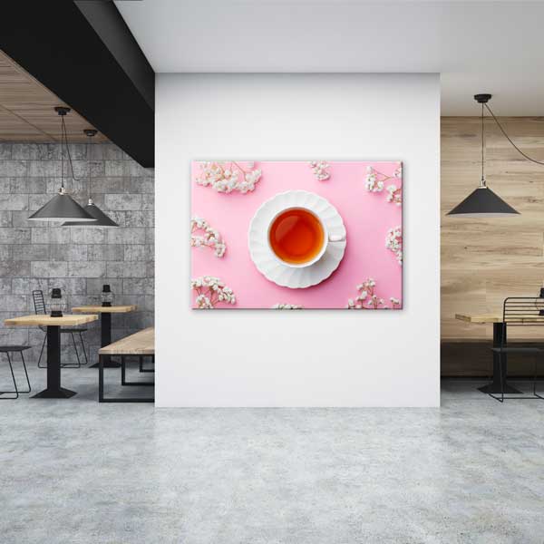 Pembe Fon Üzerinde Çay Fincanı Kanvas Duvar Tablosu – 12210