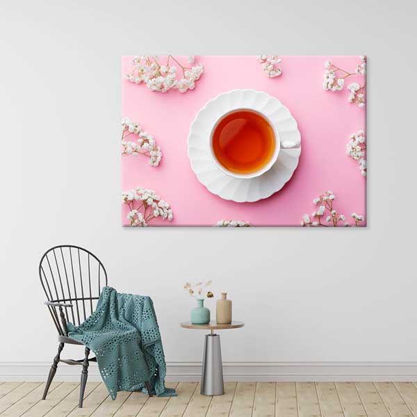 Pembe Fon Üzerinde Çay Fincanı Kanvas Duvar Tablosu – 12210