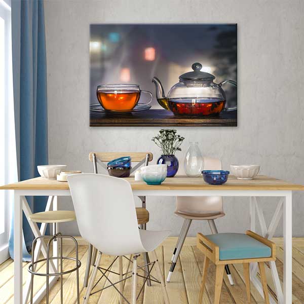 Gece Işıklı Cam Demlikte Çay Kanvas Duvar Tablosu – 12213