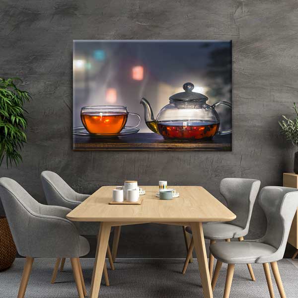 Gece Işıklı Cam Demlikte Çay Kanvas Duvar Tablosu – 12213