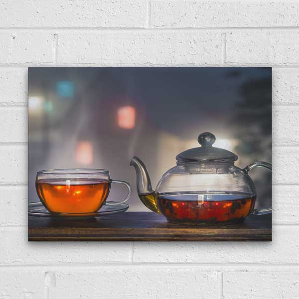 Gece Işıklı Cam Demlikte Çay Kanvas Duvar Tablosu – 12213