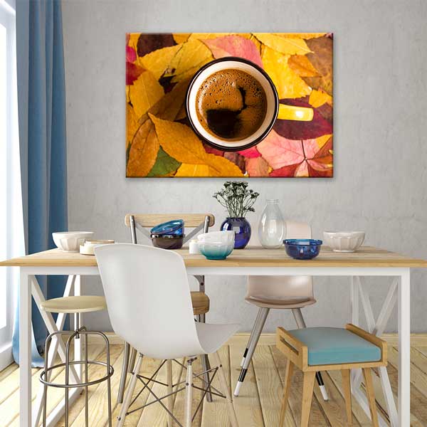 Sonbahar Yaprakları Arasında Kahve Fincanı Duvar Tablosu – 12215
