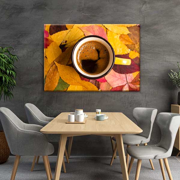 Sonbahar Yaprakları Arasında Kahve Fincanı Duvar Tablosu – 12215