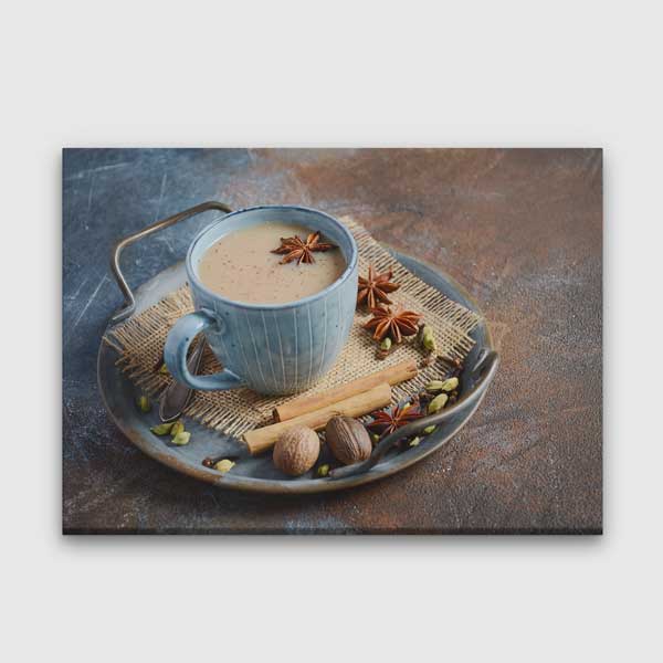cafe-wall-art-decor-12217-00 Baharatlı Chai Çayı ve Tarçınlı Sıcak İçecek Duvar Tablosu – 12217