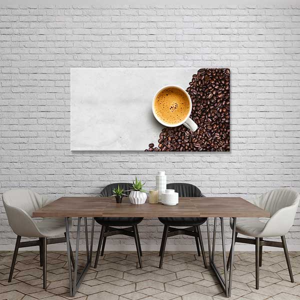 cafe-wall-art-decor-12264-01 Kahve Çekirdekleri ve Fincan Görünümlü Duvar Tablosu – 12264