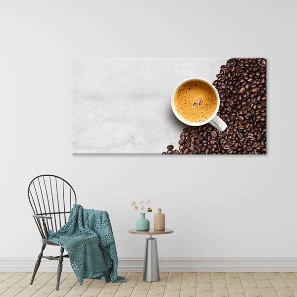 cafe-wall-art-decor-12264-02 Kahve Çekirdekleri ve Fincan Görünümlü Duvar Tablosu – 12264