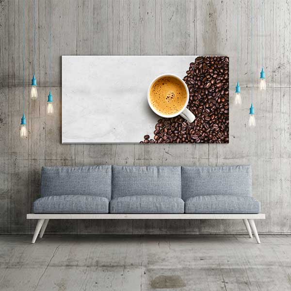 cafe-wall-art-decor-12264-04 Kahve Çekirdekleri ve Fincan Görünümlü Duvar Tablosu – 12264