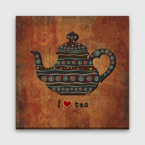 I Love Tea Yazılı Desenli Çaydanlık Konseptli Kafe Duvar Tablosu – 12279