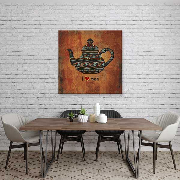 I Love Tea Yazılı Desenli Çaydanlık Konseptli Kafe Duvar Tablosu – 12279