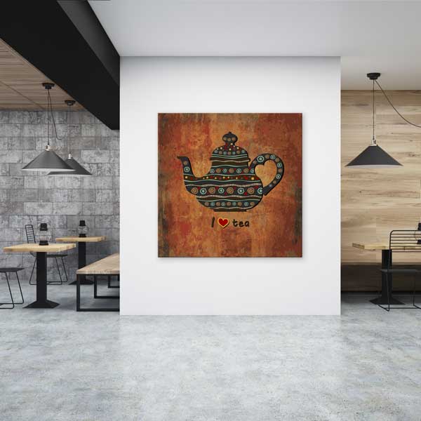 I Love Tea Yazılı Desenli Çaydanlık Konseptli Kafe Duvar Tablosu – 12279